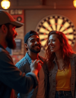 Friends playing darts